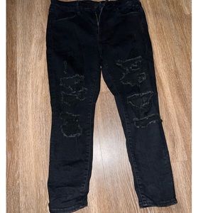 American Eagle black high rise ripped jeggings